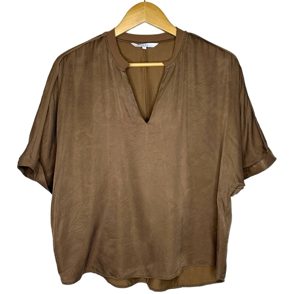YAYA Cupro Viscose Blouse in Creamy Brown Size 40 US L